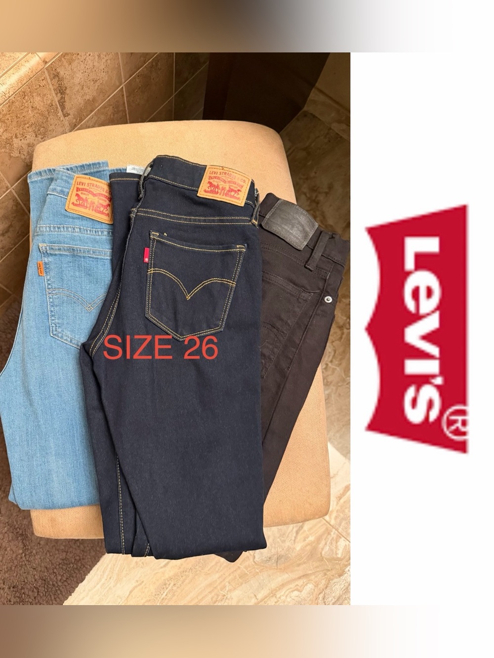 Levi's Dark Navy and Light Blue Denim Jeans Trio